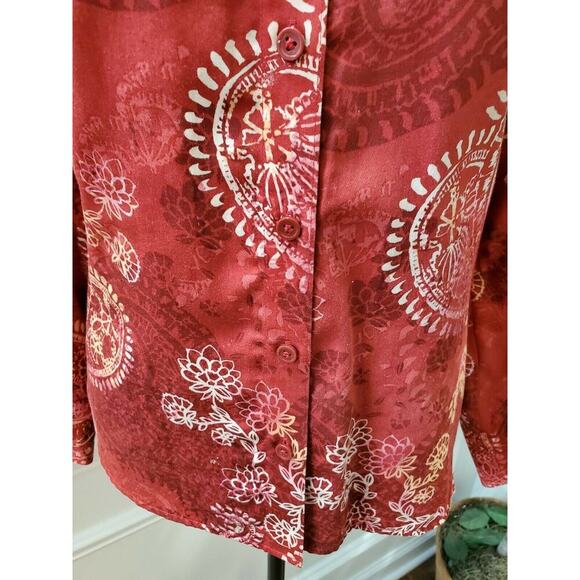 Westbound Women's Red Floral Cotton Long Sleeve Collared Button Down Shirt PL - Picture 4 of 10